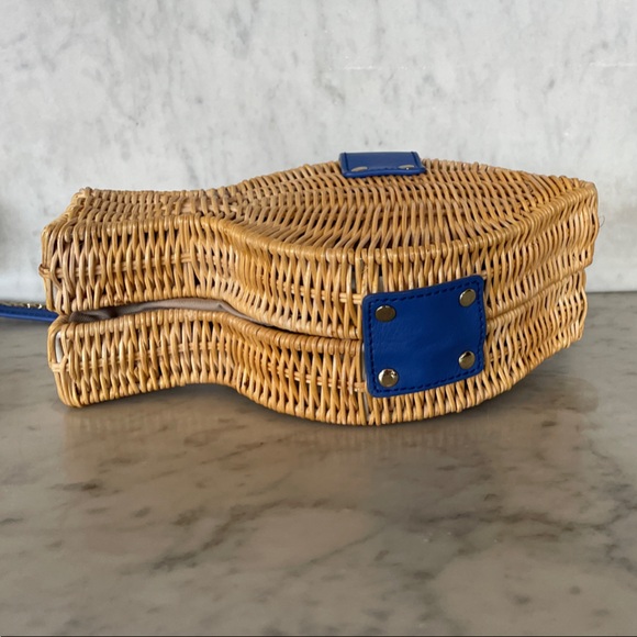 TALBOTS Fish Rattan Leather Blue and Tan Woven Crossbody Bag - Picture 9 of 16